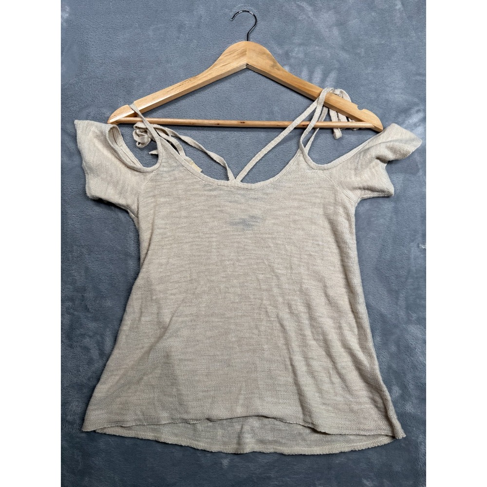 American Eagle Outfitters Blouse Top Women XS Beige Cotton Knit Off The Shoulder